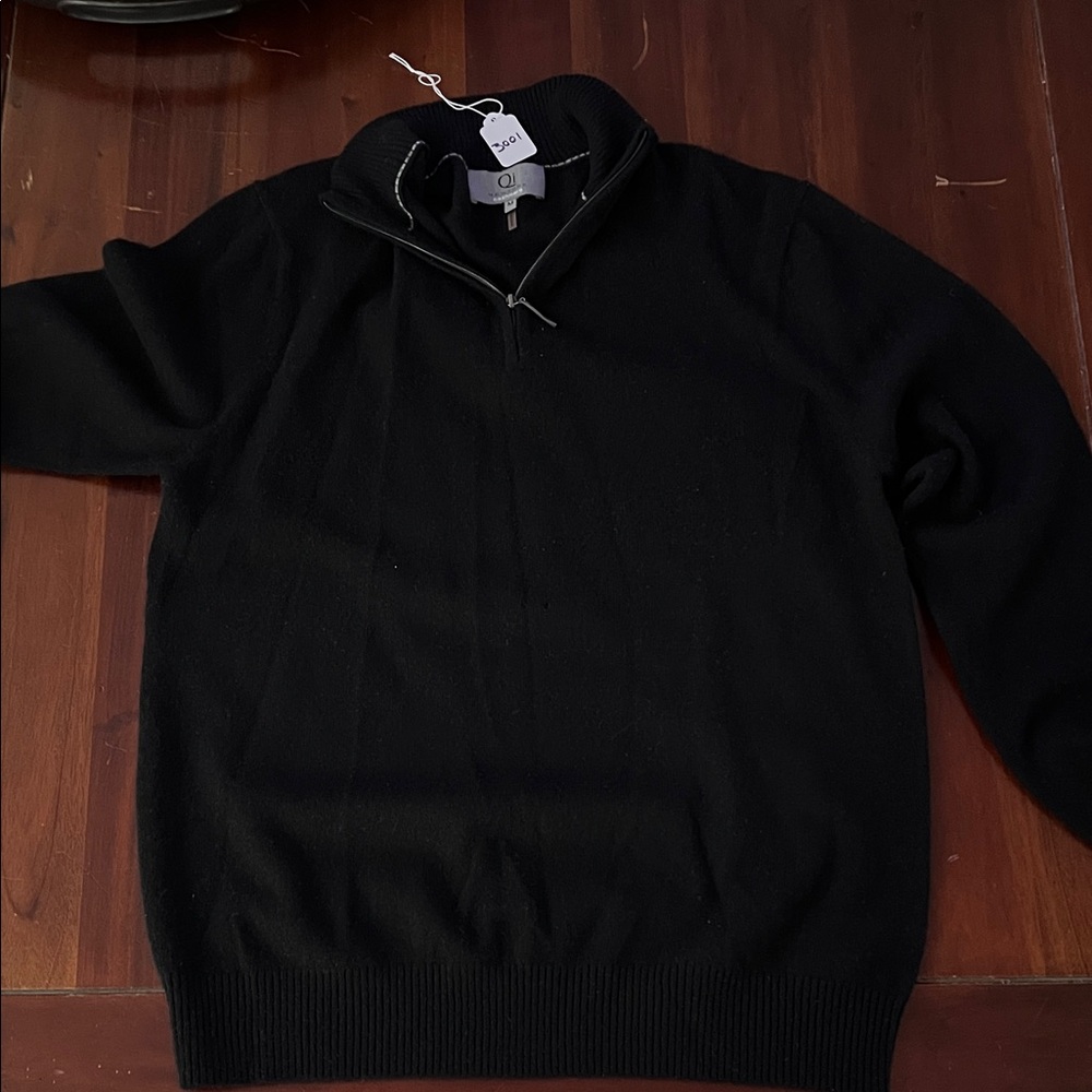 Qi Black Zip Up Men's cashmere Sweater